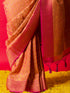 Saffron Pink Golden Jaal Muga Silk Banarasi Saree with Blouse Fabric